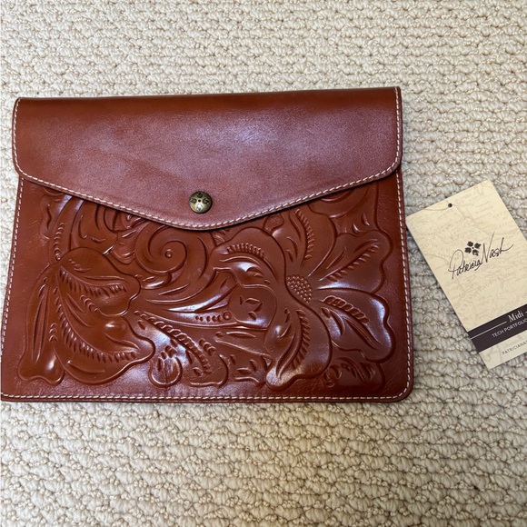 Patricia Nash Handbags - Patricia Nash Brown Embossed Leather Clutch